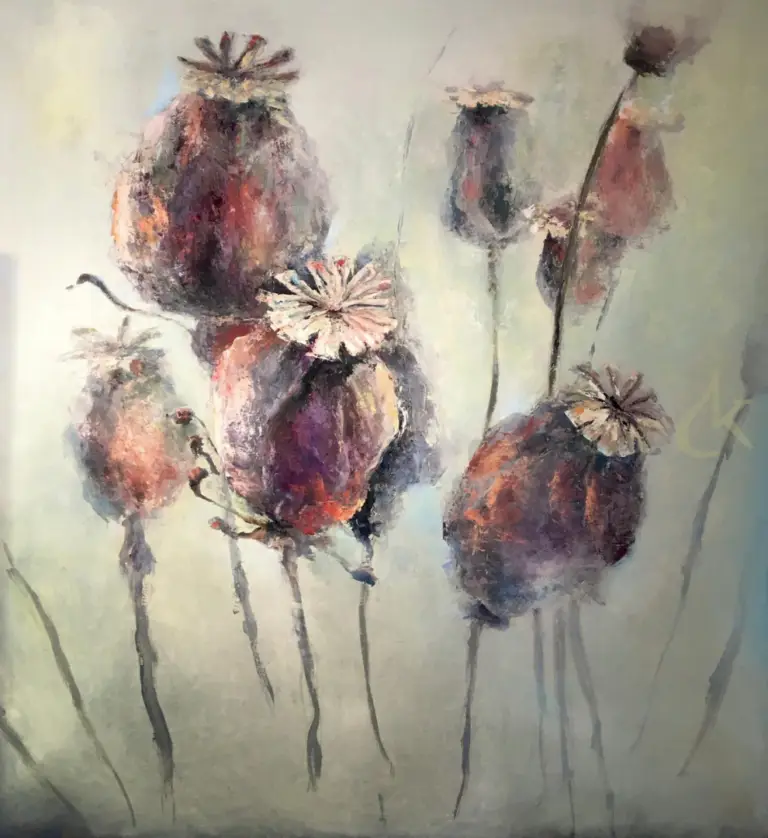 Een giclée van papaverknoppen