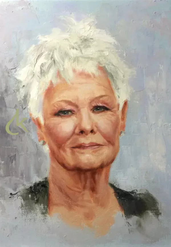 Een schilderij van Judi Dench