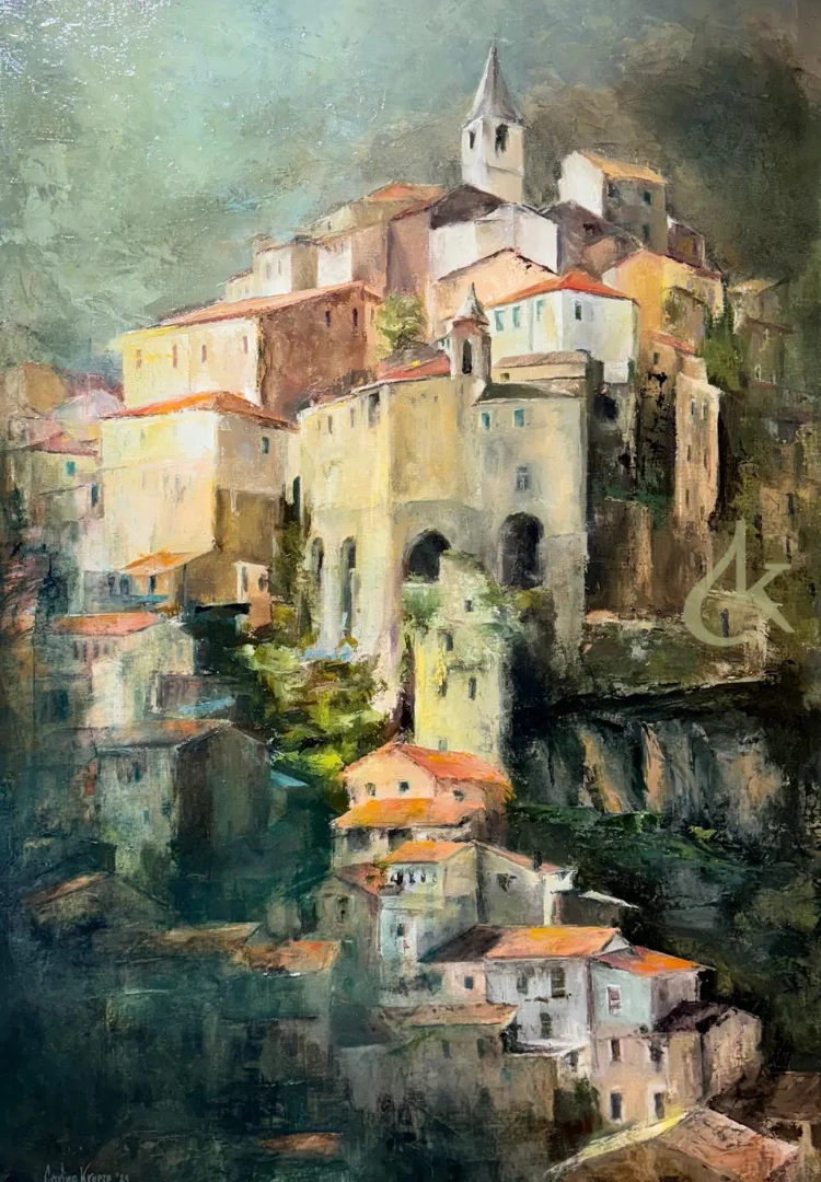 Een giclée van een Stad in Italië