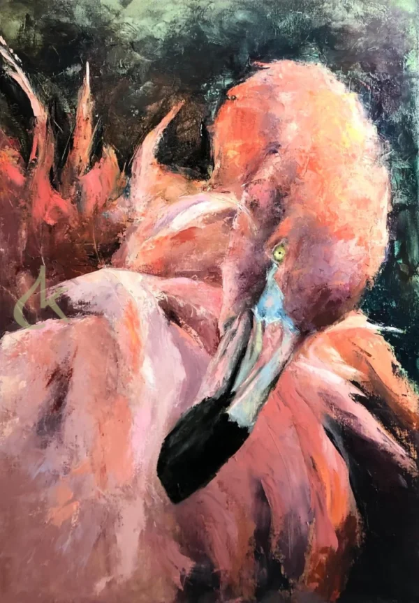 Een Schilderij van een Flamingo