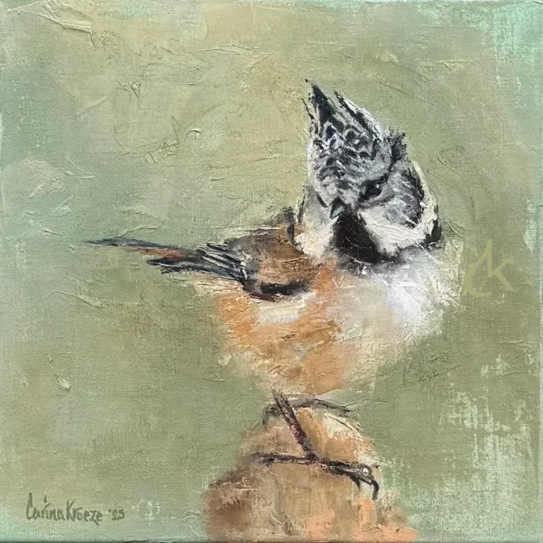 Schilderij Kuifmees Carina Kroeze
